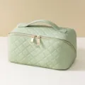 Quilted cosmetic bag large capacity portable makeup organizer travel storage pouch for women. - Bean Green
