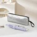 Silver quilted heart storage bag with curling iron travel portable pouch organizer. - Silver