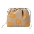 Knitted drawstring cosmetic bag portable travel pouch with cute yellow floral pattern beige - Sunflowers (Yellow)
