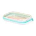 Clear holographic storage box with mint green zipper, portable multi-use organizer case. - L / Rainbow