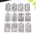 DIY alloy tarot card pendants for jewelry making, vintage silver tone charms, wholesale. - Mixed Tarot Cards (SN1857) / 12 Pieces/Pack / Antique Silver