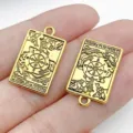 DIY alloy square tarot card pendant, vintage gold metal charm for jewelry making craft. - Wheel of Fortune (28843)