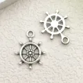 Dije de rueda de timón de metal plateado para joyería DIY, colgantes náuticos artesanía. - Pequeño Timón de una Sola Cara (2729) / 1 Pieza (15x19mm) / Plata antigua