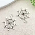 Colgantes de timón de metal plateado accesorios para hacer joyas DIY para collares. - Ancla de Barco con Strass (3272) / 1 Pieza (25x28mm) / Plata antigua