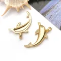 Gouden dolfijn zirkoon hanger DIY sieraden bedels bevindingen voor ketting accessoires - 1 Stuk/Verpakking (31x23x2.8mm)