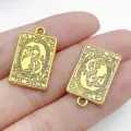 Gold square tarot card charm alloy pendant for DIY bracelet keychain jewelry making accessories - The World (28848)