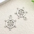 Colgante Timón de Barco Plateado DIY Joya Accesorio Artesanía de Metal para Pendientes - Pequeño Timón Redondo (5581)