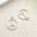 DIY colgantes de símbolo de paz de metal plateado accesorios de joyería para pendientes - Símbolo de la Paz Redondo Calado (5589)