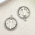 DIY colgante de ancla plateada, accesorio de joyería de metal náutico para collar. - Ancla Redonda Calada (7047)
