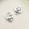 Colgante de metal con forma de corazón plateado DIY con huella y texto joyas - Forma de Corazón Huella My Dog (7277)
