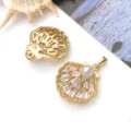 Gouden schelp zirkonia parel hanger bedel diy sieraden maken accessoire variant mooi - 1 Stuk (26x20x8mm)