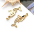 Gouden zeemeermin hanger, 18k verguld koper zirkonium sieraden maken accessoires diy - 1 Stuk/Verpakking (29x16.9x2.7mm)