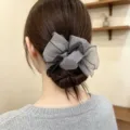 Coletero de pelo de malla gris estilo coreano lazo elegante accesorios para mujeres - Gris