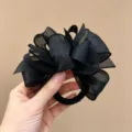 Coletero de pelo con lazo de organza negra, elegante coletero multicapa para mujeres y niñas. - Negro
