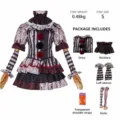 Dark clown cosplay costume set with dress, collar, sleeves, straps and socks for Halloween. - 3XL / Dresses / Bloody Cake Dress