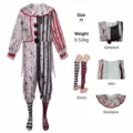 Dark bloody clown costume set for Halloween cosplay, includes jumpsuit, vest, socks, and necklace. - XS / Set / Black & White Stripes