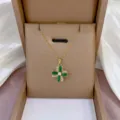 Elegante collar con colgante de trébol verde para mujer, joyería de circón dorado. - Collar de Trébol Verde Oro (X1148) / Dorado