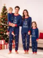 Familie bijpassende Kerst pyjama set met lange mouwen trui en sneeuwvlok print broek huispak - Dames S / Top en Broek / Marineblauw (S0350)