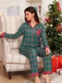 Christmas plaid pajama set, comfortable long sleeve top and trousers for women sleepwear. - S / Top And Bottom / Green Plaid