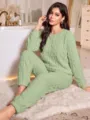 Women's thick warm coral fleece pajama set casual long sleeve top and pants lounge wear. - S / Top And Bottom / Green