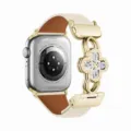 Bracelet de montre en cuir de rechange avec pendentif trèfle en zircon pour Apple Watch - Compatible: (S10/11 Gén 42mm) / Lumière Stellaire