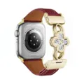 Bracelet en cuir compatible avec Apple Watch, design trèfle en zircon et maillons dorés. - Compatible: (S10/11 Gén 42mm) / Rouge Ancorra