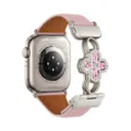 Bracelet en cuir rose avec pendentif trèfle en zircon creux, compatible Apple Watch série 10. - Compatible: (S10/11 Gén 42mm) / Rose Clair