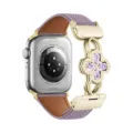 Bracelet en cuir luxueux avec trèfle en zircon violet compatible avec Apple Watch 46mm élégant - Compatible: (S10/11 Gén 42mm) / Violet