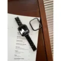 Glanzende roestvrijstalen schakelband en beschermhoes voor smartwatch vervangende accessoires. - 38 / Zwart