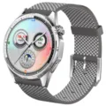Zilveren roestvrijstalen smartwatch met grijs geweven stoffen horlogeband en digitale wijzerplaat - Compatibel: Huawei 22mm / Mistwit