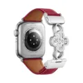 Bracelet de montre en cuir véritable zircone creux compatible con Apple Watch 46mm - Compatible: (S10/11 Gén 42mm) / Rouge Ancorra