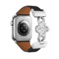 Bracelet de montre en cuir trèfle creux en zircone de luxe compatible avec Apple Watch Series 10 46mm. - Compatible: (S10/11 Gén 42mm) / Noir