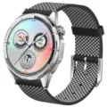Smartwatch met roestvrijstalen kast en zwart-wit geweven nylon band en fitnessweergave - Compatibel: Huawei 22mm / Zwart Wit