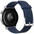 Gedetailleerd overzicht van de stijlvolle blauwe geweven horlogeband met gesp op smartwatch. - Compatibel: Huawei 22mm / Marineblauw