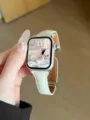 Slim genuine leather watch strap in light green, elegant replacement wristband for smartwatches. - For Xiaomi 9Pro / Off White