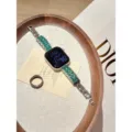 Smaragd Diamant Metall Uhrenarmband kompatibel mit Smartwatch Luxus Schmuck Ersatzarmband - Kompatibel mit Huawei Band 8/9/10 / Silber Grün