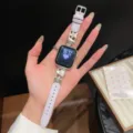 Herz und Stern Leder Metall Uhrenarmband Detailansicht, passend fuer Apple Watch Serie. - Selbstgemessen: 18mm / Lila