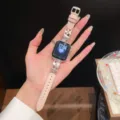 Rosa Leder und Metall Uhrenarmband mit süßen Herzen und Sternen für Ihre Smartwatch. - Selbstgemessen: 18mm / Rosa