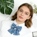 Gros plan détail du nœud papillon à carreaux bleus accessoire de col pour chemise uni - Plaid Bleu Foncé