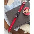Bracelet de montre en cuir veritable motif etoile rouge pour montre connectee Apple - Rouge