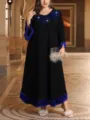 Abito maxi elegante taglia forte da donna con paillettes e orlo con frange alla moda. - 1XL / Vestiti / Nero