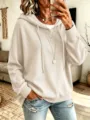 Lockerer einfarbiger Kapuzen-Pullover aus Strick mit Kordelzug für Damen, lässiges Oberteil. - S / Oberteile / Beige