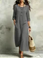Vintage boho lässiges langärmliges loses Maxikleid mit Taschen für Damen im Alltag tragen. - S / Kleider / Dunkelgrau