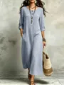 Vintage Damen Langarm Maxikleid lässig lose boho Stil mit praktischen Taschen Alltag. - S / Kleider / Himmelblau