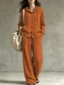 Lässiges orangenes Kapuzen-Cardigan-Set Detail mit Kordelzug-Hoodie und weiten Hosen. - 3XL (Große Größe) / Oberteil und Unterteil / Orange