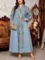 Elegant long sleeve embroidered maxi dress for women, stylish modest apparel with luxury design. - Light Blue Gray