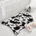 Soft cow print faux fur rug for bedroom and living room, fluffy non-slip bedside floor mat. - 60*90cm / Black