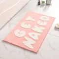 Pink plush bath mat with tufted text non-slip absorbent floor mat for bathroom home use - 40*60cm / Pink