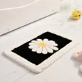 Cute daisy bathroom mat fluffy black and white non-slip floor rug for home entry and kitchen. - 40*60cm / Black