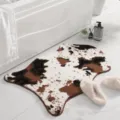 Imitation rabbit fur cow print rug soft plush bedside floor mat for living room bedroom - Coffee